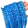 Suministro Directo de Fábrica de Accesorios para Joyería Hechos a Mano, Piedra Ojo de Gato Azul Oscuro de Alta Calidad, Cuentas Redondas de 8 mm, Pulsera Semi-Terminada al por Mayor