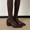 Colección nueva de mujer 2026: Zapatos de tacón grueso negros, de punta cuadrada y corte bajo, Mocasines Mary Jane elegantes de estilo coreano, Zapatos pequeños de piel para el trabajo