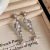 Pendientes de novia de alta calidad con circonitas ligeras, de lujo, estilo vintage, elegantes, para boda, con perlas francesas.