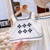 Conjunto de dos piezas de moda étnica para niña Verano 2026, top de tirantes bordado y falda 77287