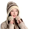 Chapéu de tricô Fair Isle para afinar o rosto, estilo coreano, para mulheres, novo estilo outono e inverno, quente, forrado com fleece, com pompom, protege as orelhas, estilo chapéu Lei Feng