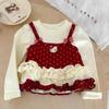 Camiseta de Manga Larga Dulce Princesa para Niñas 2025 Nuevo Otoño e Invierno Ropa Infantil Falsa de Dos Piezas Dulce y Elegante Tops para Niñas