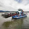 Barco de salvamento de basura grande totalmente automático de tres cadenas Limpieza de escombros flotantes en la superficie del agua Barco de recolección de jacintos de agua