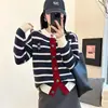 2026 Nuevo Estilo Suéter Abrigo Casual Rayado para Mujer, Corte Holgado para Otoño e Invierno, Cárdigan Tejido, Estilo Universitario, Top Juvenil