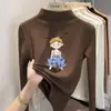Ropa interior básica con forro de forro polar para niñas para otoño e invierno, camiseta de manga larga cepillada con cuello semi-alto, cálida y adecuada para usar en capas.