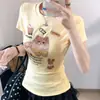 Nueva camiseta de manga corta con estampado de gato y lunares estilo coreano para mujer, verano, corte ajustado, top moderno y versátil
