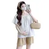 Em estoque traje de maternidade verão 2025 nova moda mulheres grávidas top de chiffon shorts conjunto de duas peças para mulheres grávidas