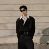 Sudadera con cuello de camisa a rayas, estilo dos piezas falsas, para hombre, otoño e invierno, camiseta de manga larga elegante y sofisticada, top estilo universitario