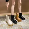 Sapatos Femininos Couro Genuíno Botas Chelsea de Solado Grosso Botas Curtas Botas Curtas Femininas Pretas Botas de Chaminé Botas Curtas de Salto Grosso Botas Femininas Inverno