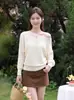 Top de manga larga informal estilo coreano con hombros descubiertos para mujer, nuevo estilo de otoño, top acanalado holgado y adelgazante, blanco lechoso