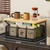 Estante de almacenamiento de escritorio, soporte para cafetera de encimera, estante de almacenamiento en capas tipo cajón, estante de almacenamiento de bocadillos y portavasos