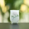 Taza de Té Floral Pintada a Mano de Arcilla de Jade Blanco, Taza Maestra de Cerámica, Taza de Aromas de Porcelana Blanca de Dehua, Juego de Té Kung Fu para el Hogar