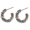 Aretes C plateados rotos para mujer, diseño de nicho francés, sentido del viento frío, aretes de tuerca con sentido avanzado del temperamento, aretes semicirculares