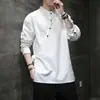 Nueva camisa de manga larga estilo mandarín chino, con botones, mezcla de algodón y lino para hombre, adecuada para primavera y otoño, corte holgado, talla grande, con una estética china tradicional, camisa casual