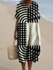 Vestido de punto independiente transfronterizo para toda la web, con escote en V y estampado de vida marina, vestido de manga corta holgado para mujer