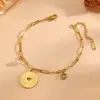 Pulsera de Acero de Titanio Transfronteriza con Galvanoplastia al Vacío de Estrella y Luna Corazón de Amor Incrustado con Diamantes Chapada en Oro de 18K Elegante Pulsera de Corazón de Melocotón para Mujer