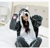 Mono de Peluche Gris Pingüino Dibujos Animados para Otoño e Invierno Sonic Dragón Negro Unisex Ropa de Casa para Pareja Franela