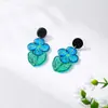 Aretes Azules al Óleo para Mujer, Flores Retro Coloridas, Aretes Personalizados de Primavera y Verano, Aretes de Perforación con Diseño de Nicho