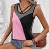 Cruzamento transfronteiriço amazon sem mangas contraste cor costura sexy colete europeu e americano cor combinando t-shirt top mulheres