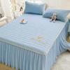 Conjunto de Saia de Cama de Seda Gelada de Verão Três Peças Sensação Refrescante Mat de Látex Macio Lavável à Máquina Doméstico Dobrável Mat Espesso