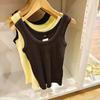 Ropa de Mujer Estilo Japonés Verano 2023 Algodón Acanalado Cuello Redondo Chaleco Racer Camiseta Básica Ajustada Y455756