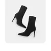Botas Elásticas de Tacón Alto Stiletto Negras de Longitud Media para Primavera y Otoño con Punta Fina Botas Ajustadas Zapatos de Tacón Alto Sexys Botas Cortas Nuevas para Mujer