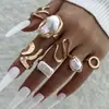 Joyería Europea y Americana, Anillos Personalizados de Perlas Barrocas de Aleación a la Moda, Juego de Anillos Geométricos Irregulares