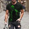 Padrão de Personagem Nova Camisa de Verão Masculina Slim Manga Curta 3D Camiseta Masculina Gola Redonda Pedido Europeu e Americano Masculino