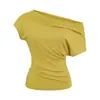25209-Camiseta de Moda Sexy Bodycon de Manga Corta y un Hombro para Adelgazar Chica Caliente para Mujer Nueva Primavera Verano 2026 Europea Americana
