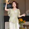 Blusa de Gasa de Manga Corta de Verano para Mamá de Moda 2026 Nuevo Estilo Camiseta Superior Estampada Delgada para Mujeres de Mediana Edad