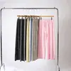 Calça Wide-Leg Estilo Conto de Fadas para Mulheres, Novo Modelo de Verão, Calça de Terry Listrada, Cintura Alta, Emagrecedora, Fluida, Calça Casual de Perna Reta