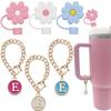 Tapa de pajita para taza térmica accesorios letra inicial adornos de letra personalizados reutilizable 10 mm flor Silicona