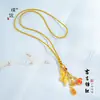 Collar de Calabaza de la Fortuna con Pez Koi de Moneda de Oro que Conserva el Color Cadena para Suéter Nuevo Estilo Chino Cadena de Cuerda Trenzada Hecha a Mano para Mujeres