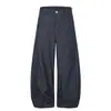 K365 Jeans de Mezclilla Cruda Negra Delgada Vintage Deconstruidos Diseño Unisex Ajuste Holgado Estilo Cimitarra para Hombre