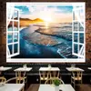 Tela de Fondo en Vivo Ventana de Piso a Techo Extensión Visual del Espacio Tela de Pared Mural Tapiz Sala de Estar Paisaje Marino Ventana Falsa Tela Colgante