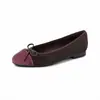 Sapatos Rasos de Couro de Vaca Color Block com Bico Aberto para Mulheres, Novo Estilo para o Início da Primavera, Couro Genuíno por Dentro e por Fora, Laço, Sapatos Rasos Estilo Chanel para Mulheres