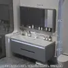 Gabinete de baño con lavabo integrado de piedra chapado en oro de lujo ligero estilo italiano, juego de tocador para baño