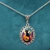 Collar con Colgante Ovalado de Bruja de Moda con Calabaza y Gato Negro - Incrustación de Vidrio Accesorios Perfectos para Fiesta de Halloween