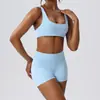 Sujetador Deportivo Europeo y Americano sin Espalda para Mujer, Profesional con Almohadillas en el Pecho, Chaleco Deportivo para Vestir, Pantalones Cortos de Moda, Conjunto de Yoga Adelgazante