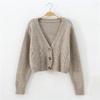 Suéter Adelgazante de Punto Trenzado con Flor de Goma de Cintura Alta Ultra Corto para Mujer, Nuevo Cardigan de Punto de Botones Sencillos Otoño 2020