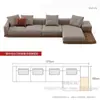 Sofá de nogal estilo japonés wabi-sabi con chaise longue para villas grandes, sofá de esquina de madera maciza creativo para sala de estar con tapicería de tela tecnológica