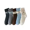 Calcetines de Felpa para Mujer, Calcetines de Media Pantorrilla, Calcetines para Mujer con Lazo Fair Isle, Calcetines Largos Melard de Otoño e Invierno, Calcetines Holgados, Absorbentes de Sudor