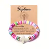 Pulsera para Niña con Colgante de Cruz de Aleación Turquesa y Corazón, Colorida, Arcilla Suave, Ajustable, Transfronteriza Europea y Americana, con Tarjeta