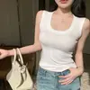 Camisola de Chica Caliente Estilo Nuevo para Mujer Elástica Ajustada Corta Cuello Grande Ropa Exterior Estilo Coreano Chaleco de Verano Top Versátil