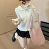 Cardigã de malha com gola Peter Pan franzida em estilo doce para mulheres, novo top de manga comprida outono e inverno que rejuvenesce, jaqueta suéter base