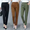 Pantalones finos de harem elásticos de cintura alta para mujer para adelgazar en primavera y otoño, pantalones de calle cropped, pantalones lápiz casuales versátiles