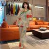 Conjunto de Pijama Fino de Seda de Hielo con Botones para Mujer de Verano, Ropa de Dormir de Dos Piezas, Corte Holgado, Adecuado para Uso Exterior, Casual y Cómodo