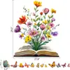 Adesivo de Parede Livro Flip-Open Retrô Flor Desabrochando Adesivos de Parede Coloridos com Combinação de Flores Silvestres e Borboletas Fundo para Sala de Estar Quarto de Menina