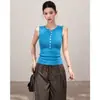 Versión DobleTeñido Anudado Dopamina Verano Chaleco sin Mangas de Cuello Henley Multibotones + Top de Manga Corta