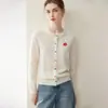 Suéter de cashmere puro para mulheres, cardigã colorido com botões, gola redonda, bordado de frutas, top externo de tricô, preto